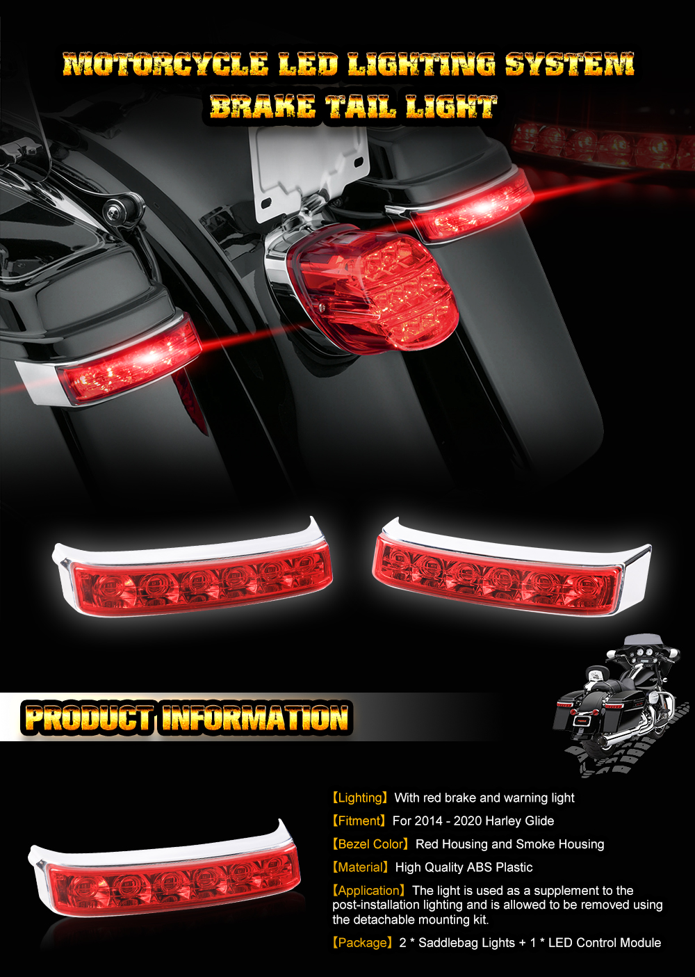 LED Rücklichter für Harley Davison Glide mit Satteltaschen Seiten Koffer, rot