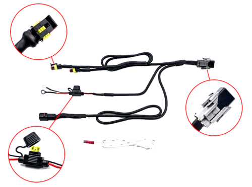 2x Motorrad LED Nebelleuchte Zusatzscheinwerfer E-geprüft + Kabelbaum + Schalter