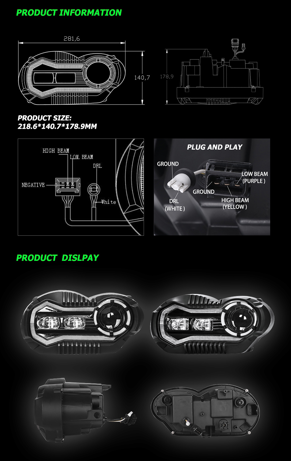 LED Scheinwerfer BMW R 1200 GS + R 1200 GS Adv. mit E-Zulassung, Plug & play